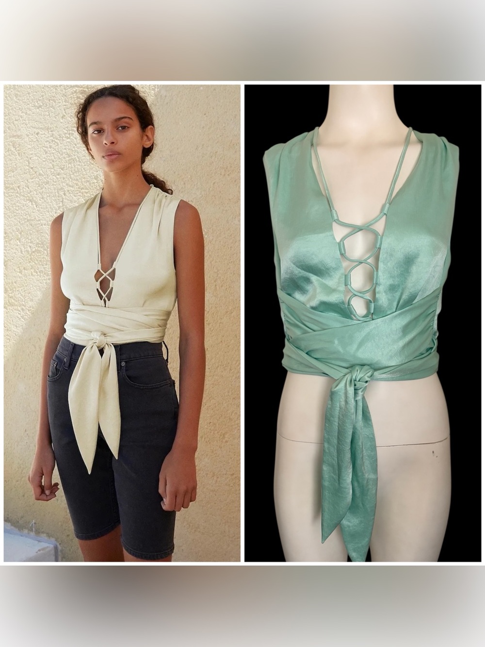 Nanushka CORSICA LACED SATIN TOP IN MINT Sz S Corset Blouse